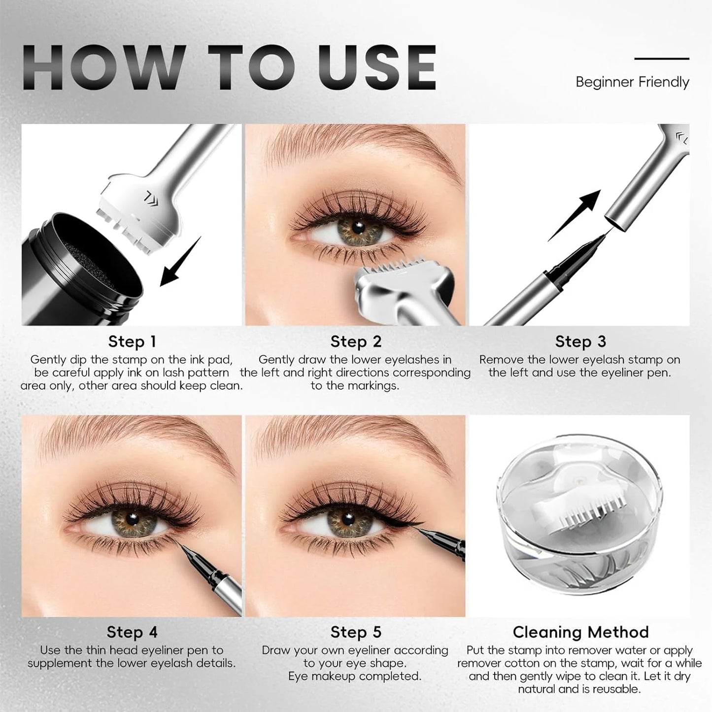 Lower Lash Stamp,2-In-1 Waterproof Sweatproof Eyeliner with Individual Liquid Eyeliner Reusable Eyelash Stamp Set Makeup