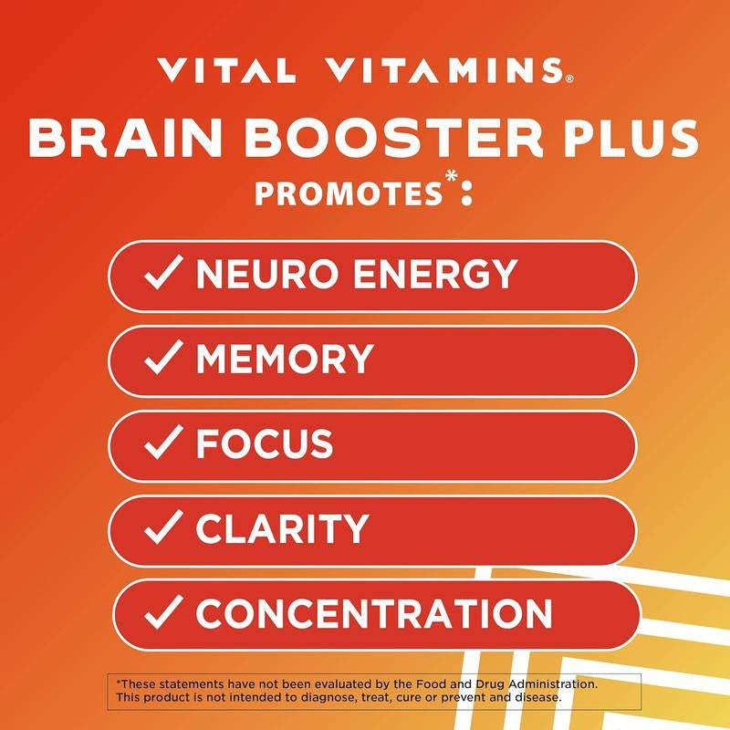 Brain Booster plus for Memory, Focus, Concentration, Neuro Energy, Clarity - with Lion'S Mane Mushrooms