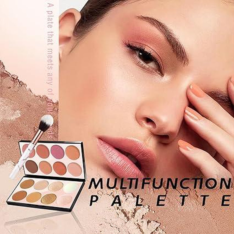 Blush Contour Highlighter Makeup Palette with Brush Powder for Cheek, Bright Shimmer Illuminator Bronzer Professional Facial Beauty Makeup