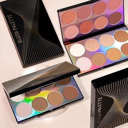 Blush Contour Highlighter Makeup Palette with Brush Powder for Cheek, Bright Shimmer Illuminator Bronzer Professional Facial Beauty Makeup