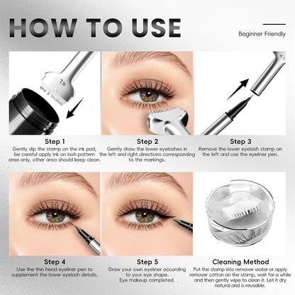 Lower Lash Stamp,2-In-1 Waterproof Sweatproof Eyeliner with Individual Liquid Eyeliner Reusable Eyelash Stamp Set Makeup