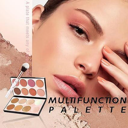 Blush Contour Highlighter Makeup Palette with Brush Powder for Cheek, Bright Shimmer Illuminator Bronzer Professional Facial Beauty Makeup